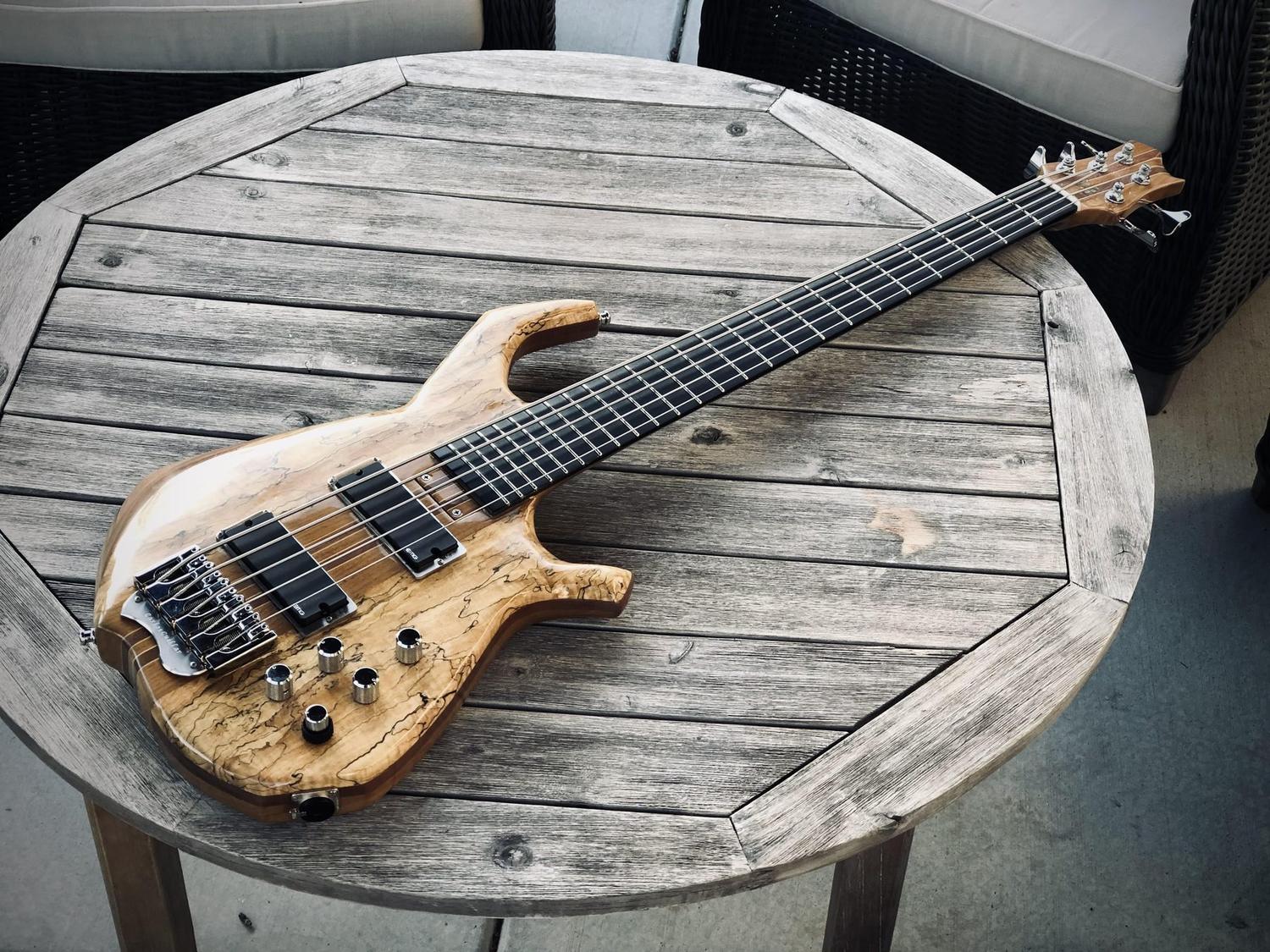 Spalted maple 5-string bass, natural finish